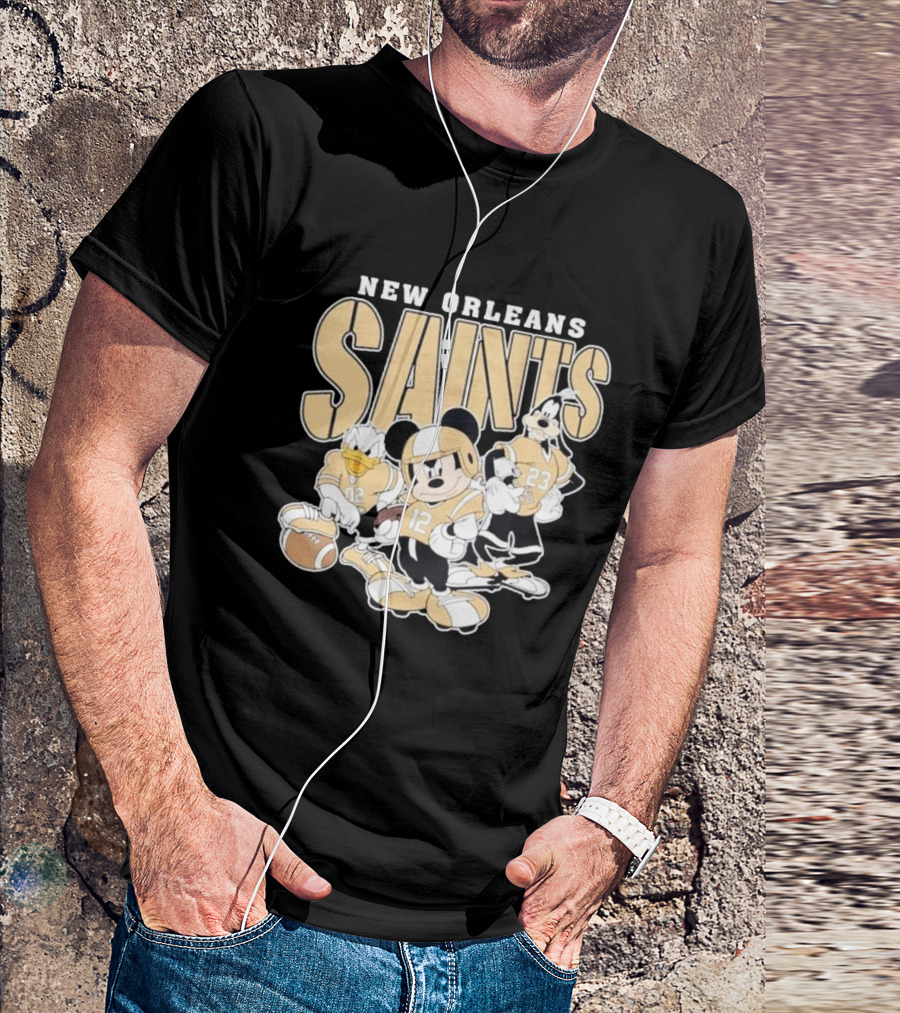 New Orleans Saints Mickey Donald Duck Goofy Football Team T-Shirt