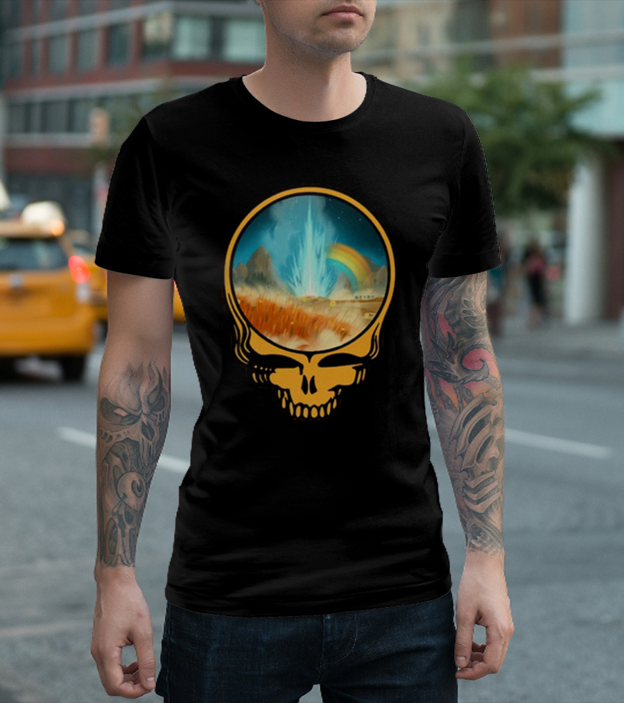 Grateful Dead Skull With Psychedelic Landscape And Rainbow T-Shirt