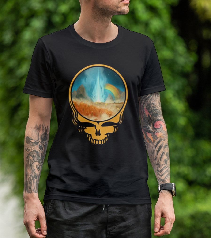 Grateful Dead Skull With Psychedelic Landscape And Rainbow T-Shirt