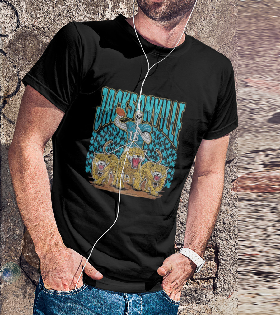 Jacksonville Jaguars Skeleton With Football And Three Jaguars Vintage T-Shirt