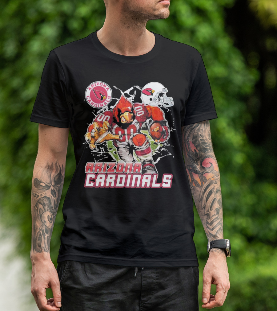 Arizona Cardinals Mascot Breaking Through Wall Vintage Football Helmet T-Shirt