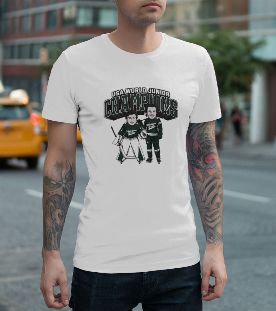 USA World Junior Champions Michigan State Spartans NCAA Men’s Ice Hockey Trey Augustine And Isaac Howard T-Shirt