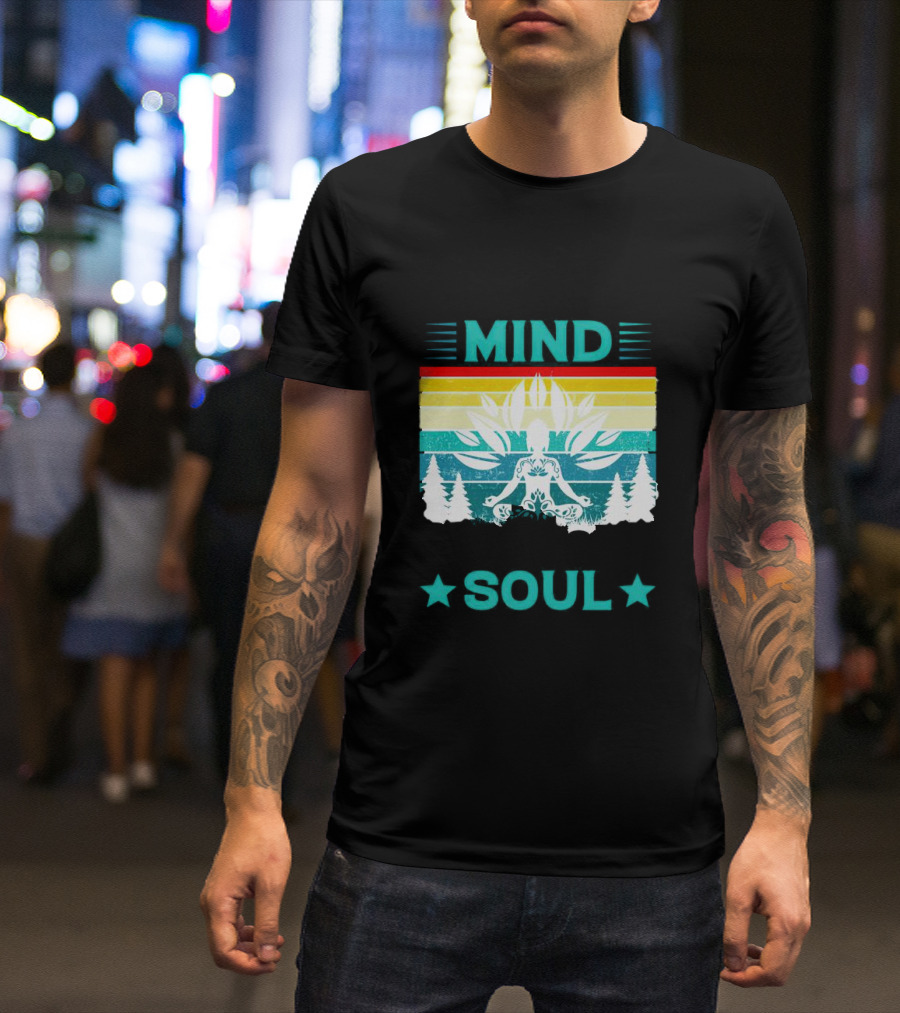 LOSE YOUR MIND FIND YOUR SOUL Yoga Meditation Retro Vintage Rainbow Pine Trees T-Shirt