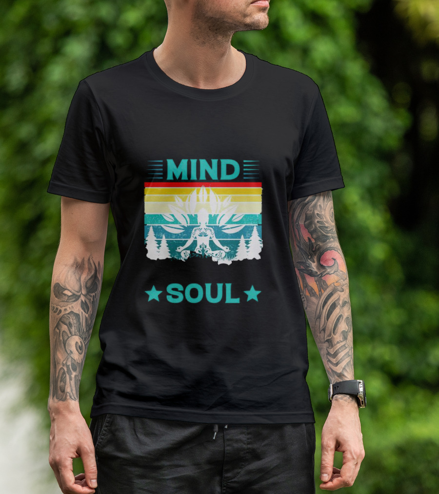 LOSE YOUR MIND FIND YOUR SOUL Yoga Meditation Retro Vintage Rainbow Pine Trees T-Shirt