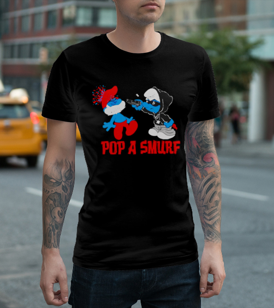 Pop A Smurf Gangster Smurf With Spray Can Urban T-Shirt