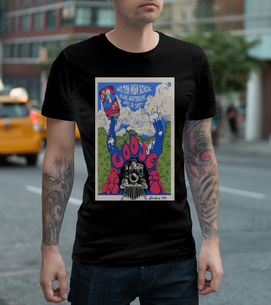 Goose Wilton High School Clune Auditorium April 24 2024 Vintage Train and Psychedelic Cloud T-Shirt