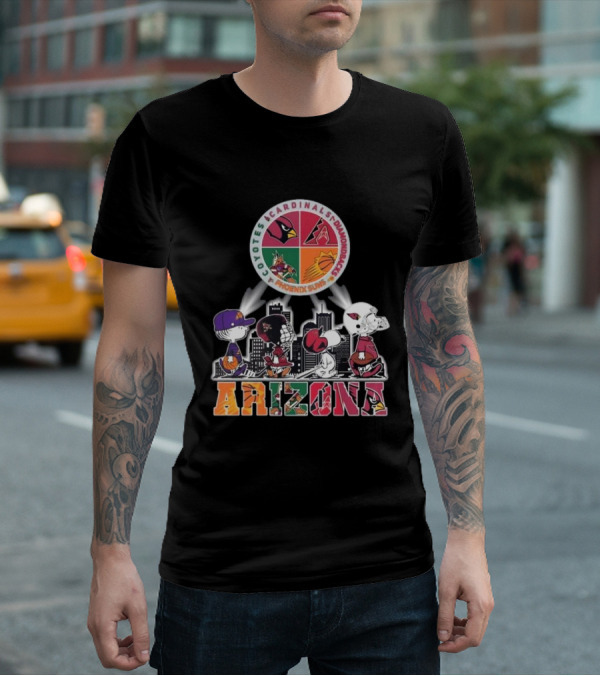 Snoopy Arizona Coyotes Cardinals Diamondbacks Phoenix Suns Peanuts Characters City Skyline T-Shirt