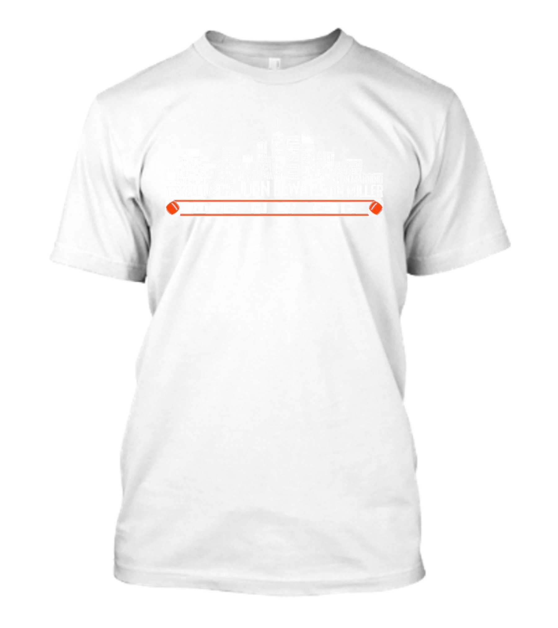 Denver Broncos Legends John Elway Peyton Manning City Skyline T-Shirt