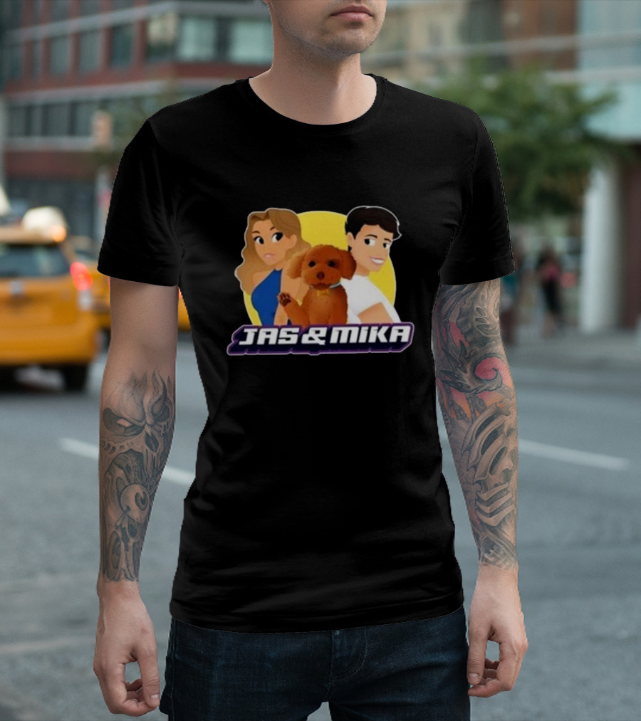 Jas And Mika 2024 Animated Characters With Dog T-Shirt