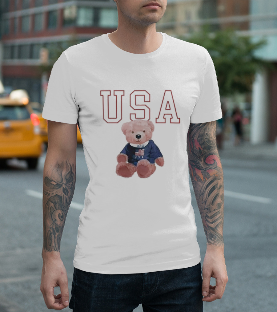 USA Patriotic Bear Plush With American Flag T-Shirt