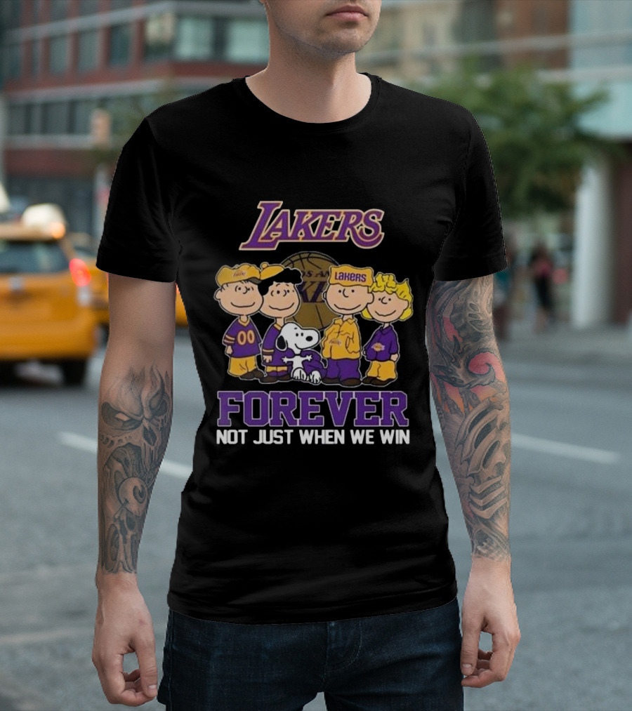 Los Angeles Lakers Snoopy And Friends Forever Not Just When We Win 2024 Peanuts Basketball T-Shirt