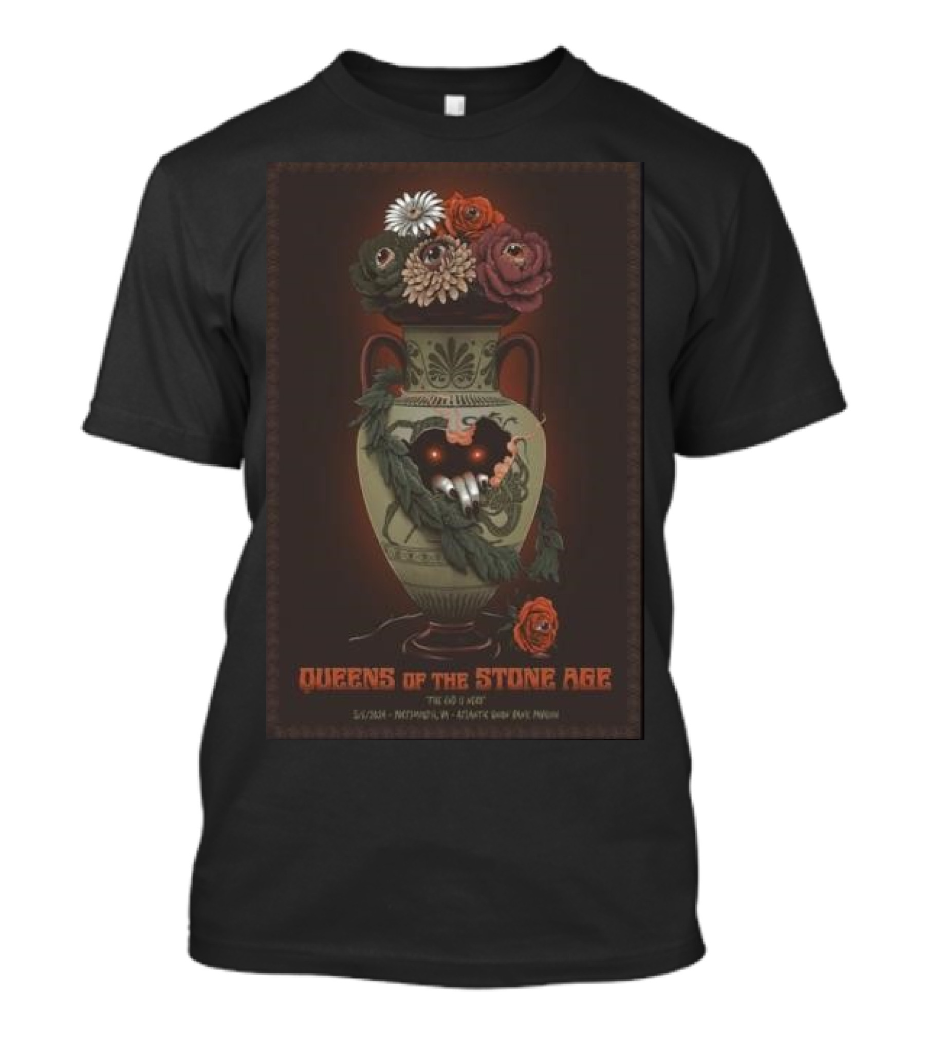 Queens Of The Stone Age The End Is Nero Vase Floral Skulls 5-6-2024 Portsmouth T-Shirt
