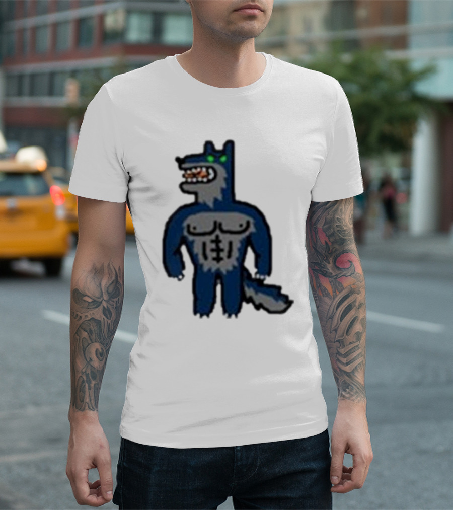 Timberwolves Buff Wolf Strong Muscular Cartoon Character T-Shirt