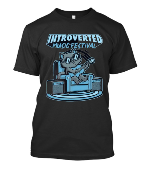 Introverted Music Festival Cat Playing Guitar On Couch With Amplifier T-Shirt