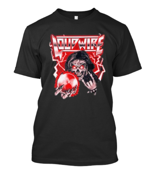 Loudwire 80s Metal Skull And Lightning Sphere Rock Hand T-Shirt