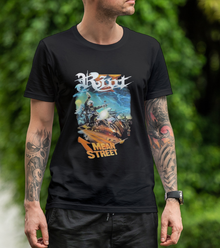 Riot V Mean Streets Album Cover With Biker And Lightning T-Shirt