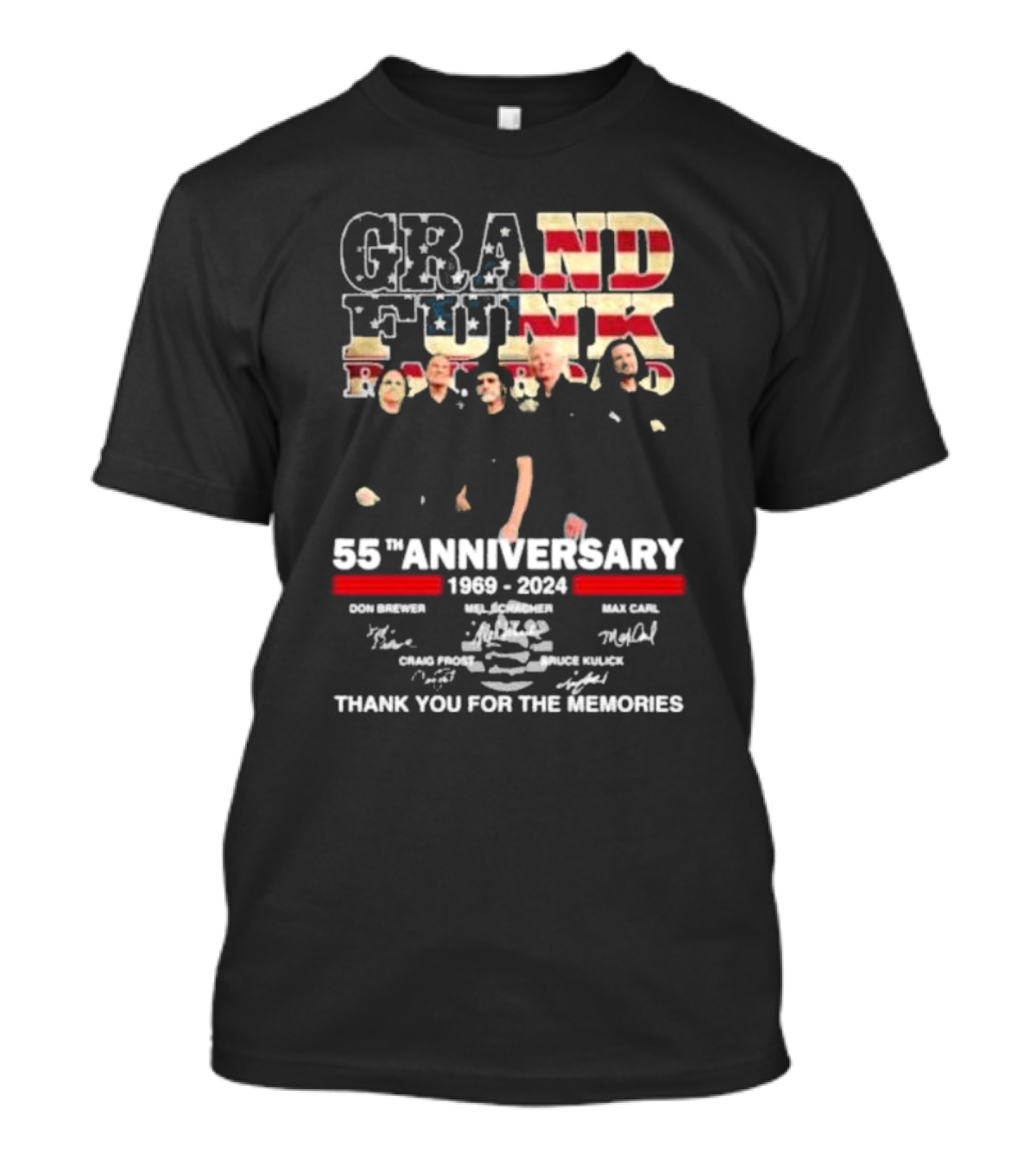 Grand Funk Railroad 55th Anniversary 1969-2024 Thank You For The Memories Don Brewer Mel Schacher Max Carl Craig Frost Bruce Kulick T-Shirt
