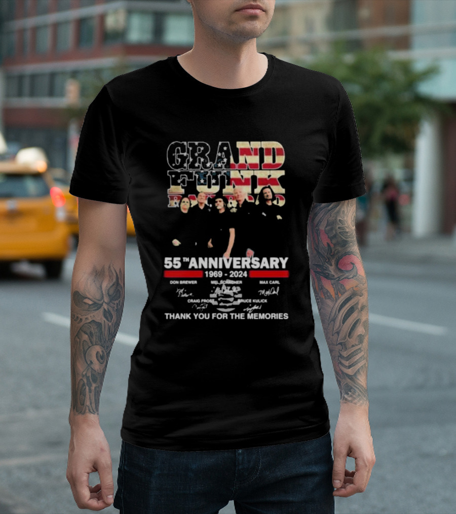Grand Funk Railroad 55th Anniversary 1969-2024 Thank You For The Memories Don Brewer Mel Schacher Max Carl Craig Frost Bruce Kulick T-Shirt