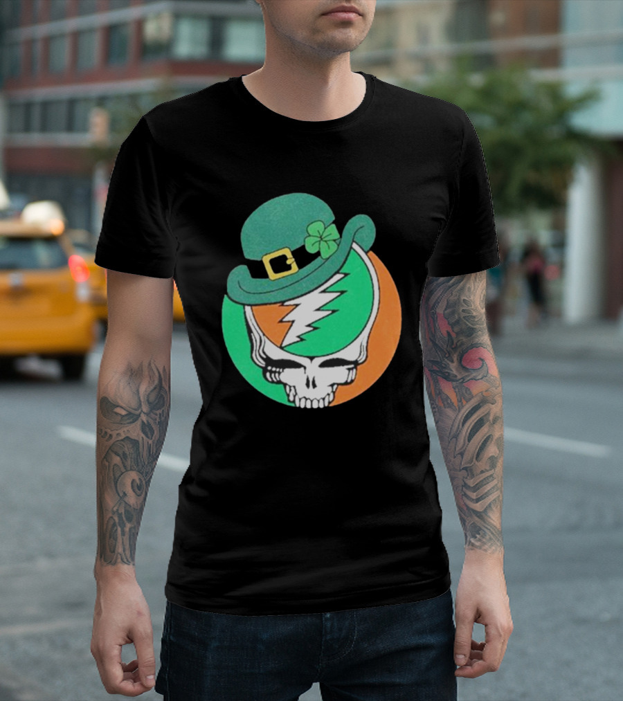 Happy St. Patrick’s Dead and Company Limited Skull in Shamrock Hat with Lightning Bolt T-Shirt