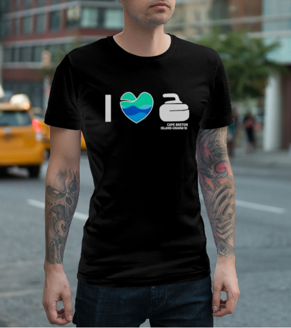 I Love Curling Cape Breton Island Unama'ki Heart Curling Stone T-Shirt