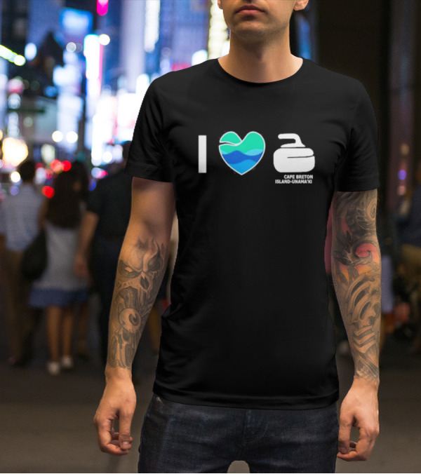 I Love Curling Cape Breton Island Unama'ki Heart Curling Stone T-Shirt