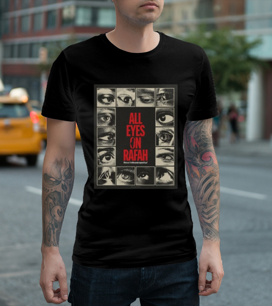 All Eyes On Rafah 2024 Poster Featuring Collage Of Eye Images T-Shirt
