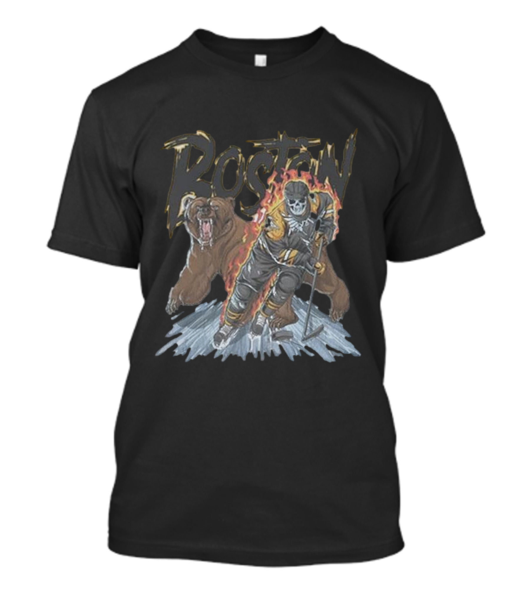 Boston Bruins Skeleton Hockey 2024 With Flaming Bear T-Shirt