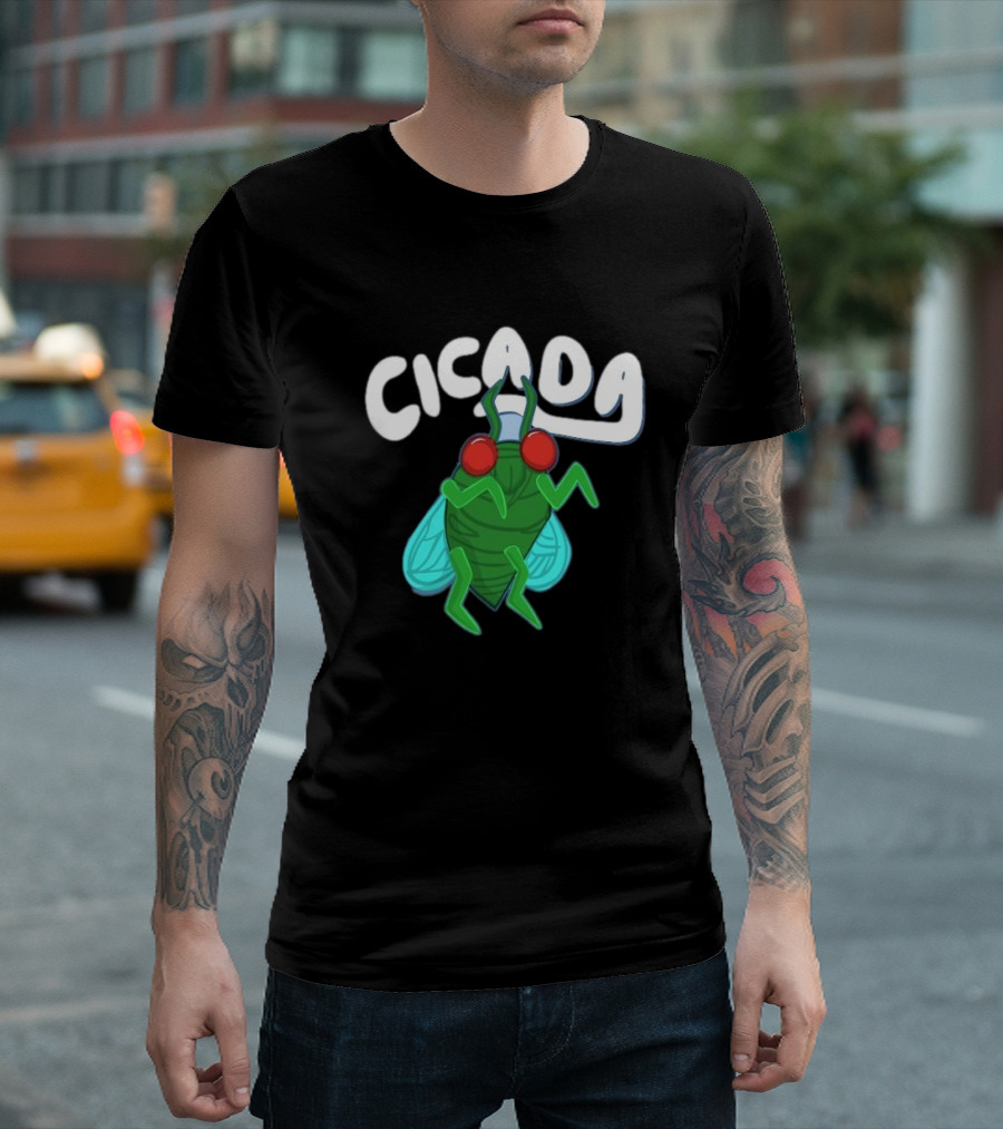 Cicada Cartoon Bug With Green Body And Red Eyes T-Shirt