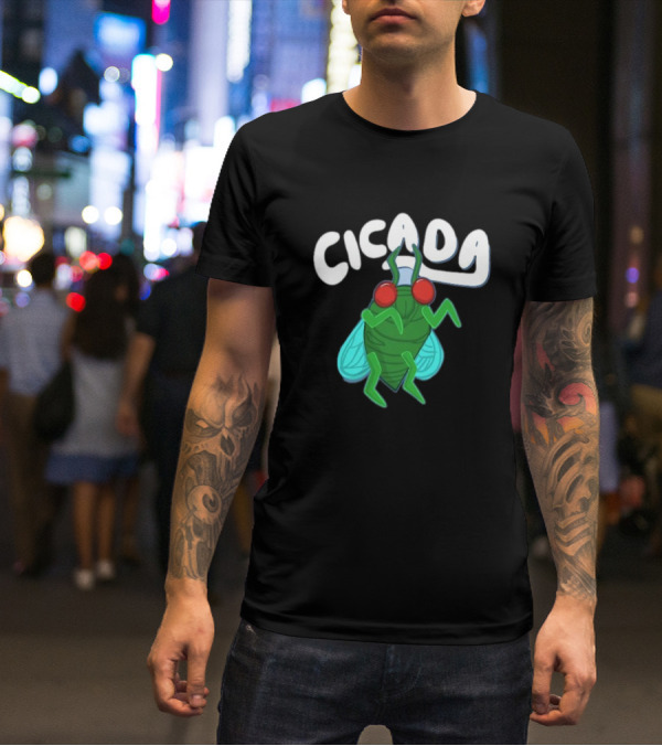 Cicada Cartoon Bug With Green Body And Red Eyes T-Shirt