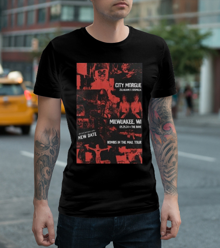 City Morgue Zillakami Sosmula Milwaukee WI The Rave May 25 2024 Bombs in the Mail Tour Rescheduled New Date T-Shirt