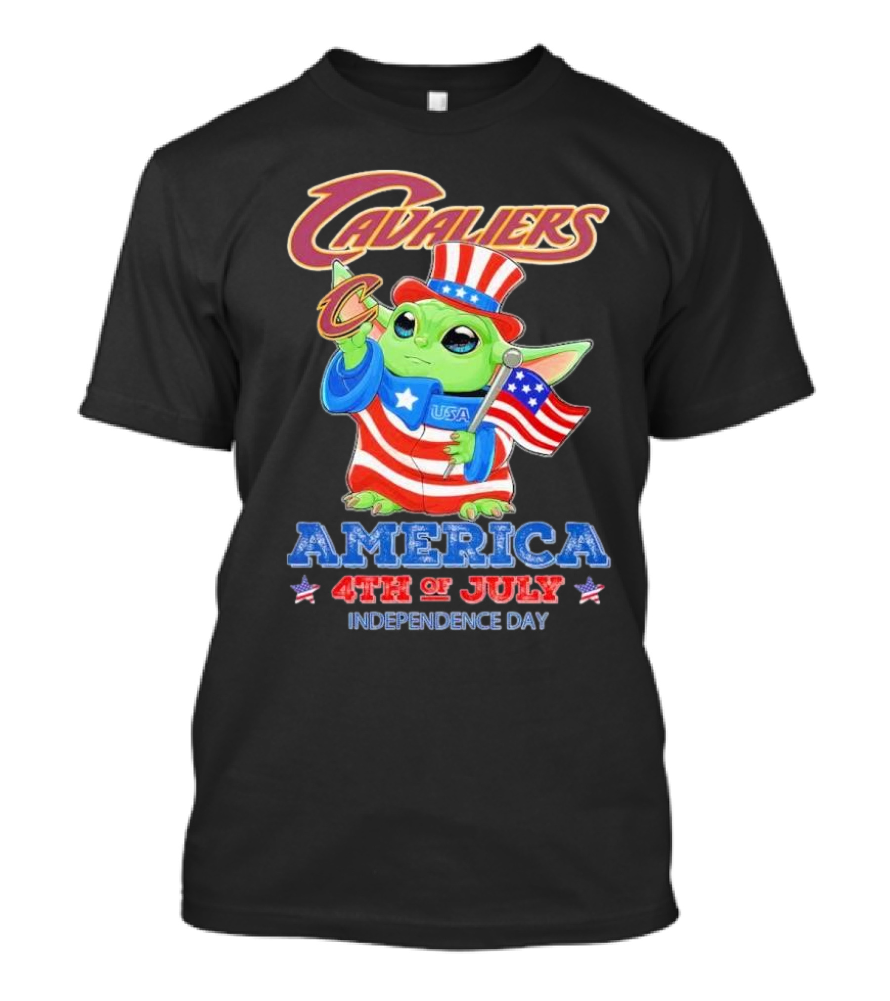 Cleveland Cavaliers Baby Yoda America 4th Of July Independence Day T-Shirt
