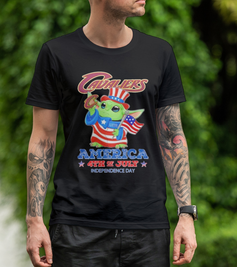 Cleveland Cavaliers Baby Yoda America 4th Of July Independence Day T-Shirt