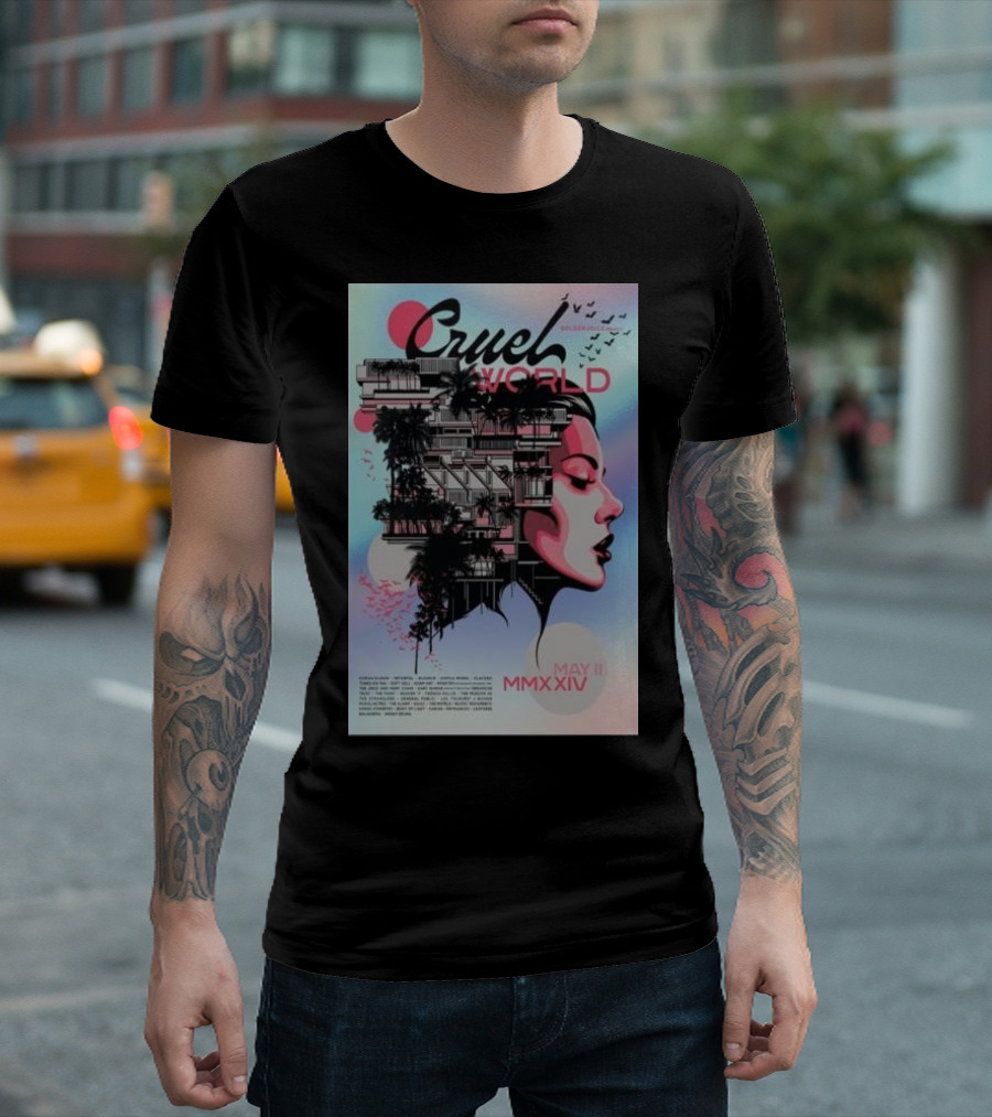 Cruel World May 11 MMXXIV Pasadena CA Mediterranean Architecture Surreal Woman's Profile T-Shirt