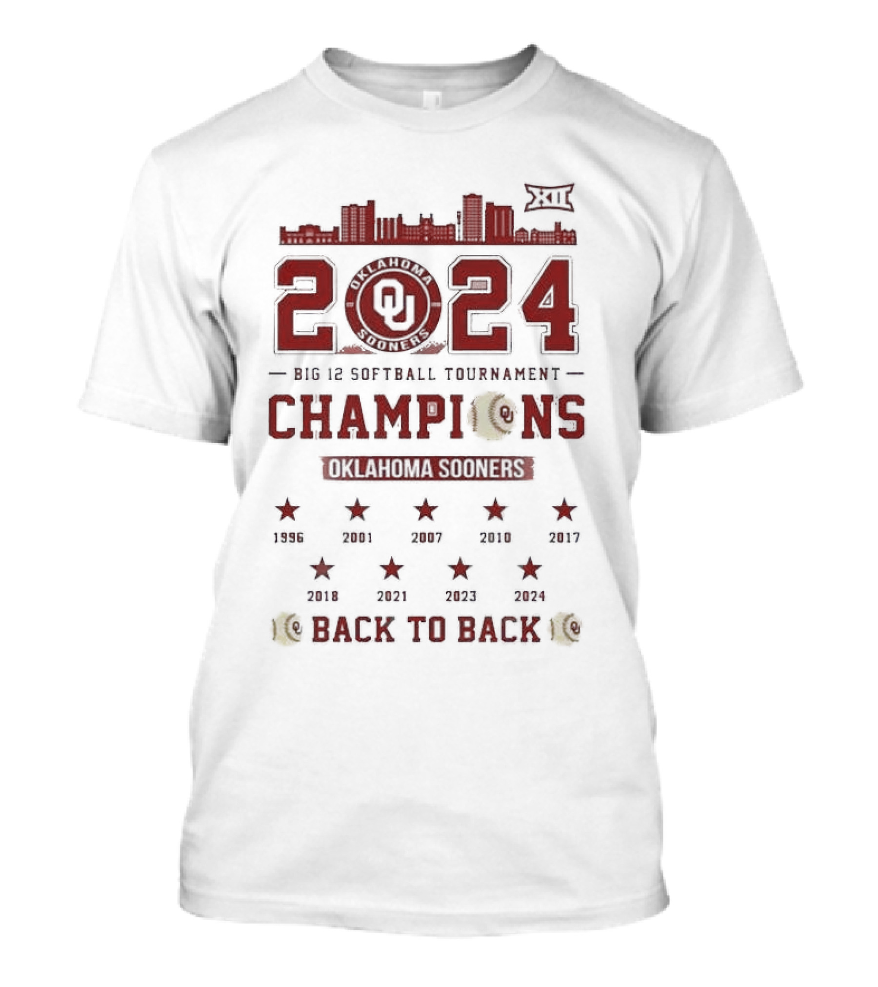 Oklahoma Sooners Big 12 Softball Tournament 2024 Champions Back To Back Skyline T-Shirt