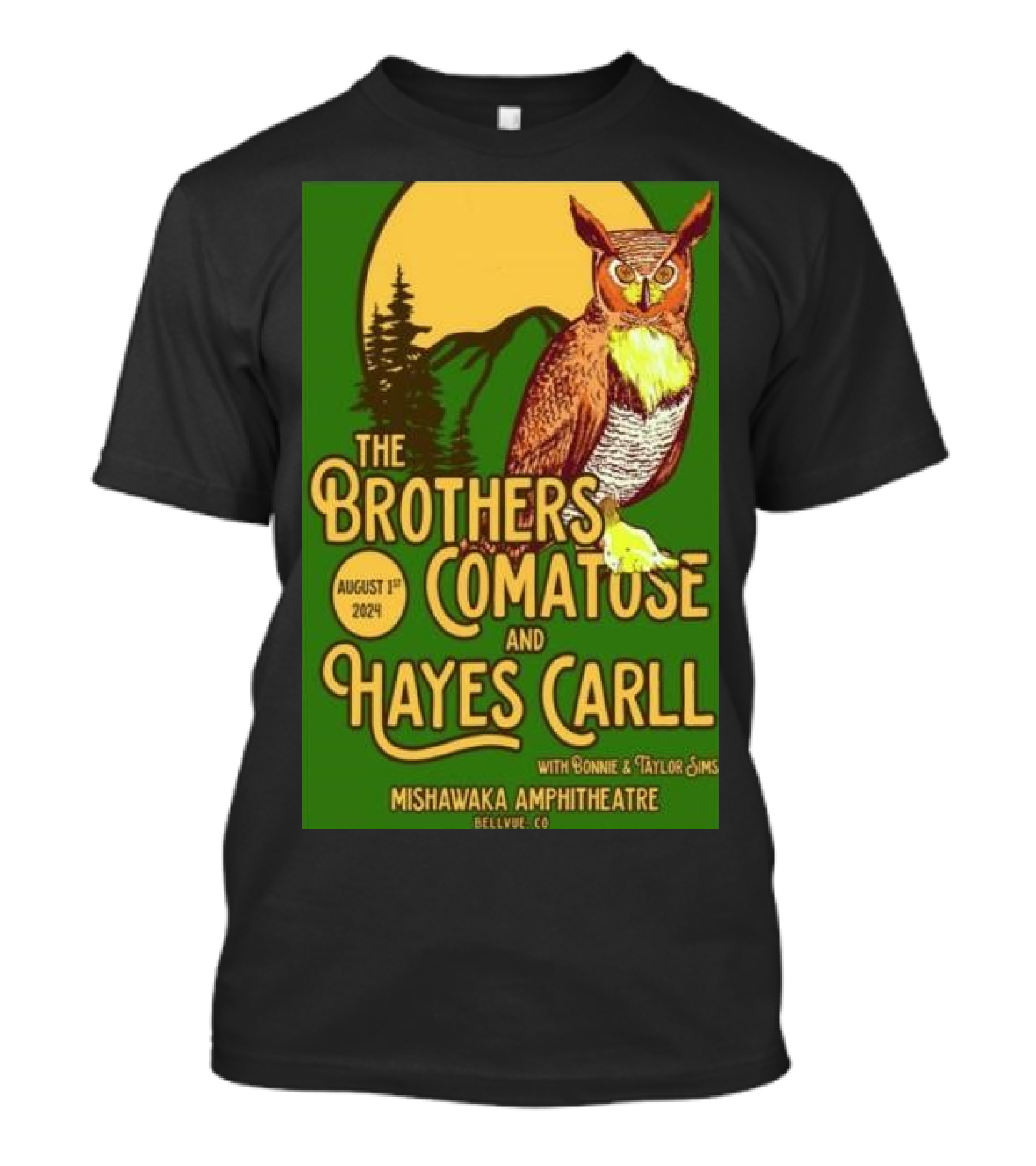 The Brothers Comatose And Hayes Carll August 1 2024 Mishawaka Amphitheatre T-Shirt