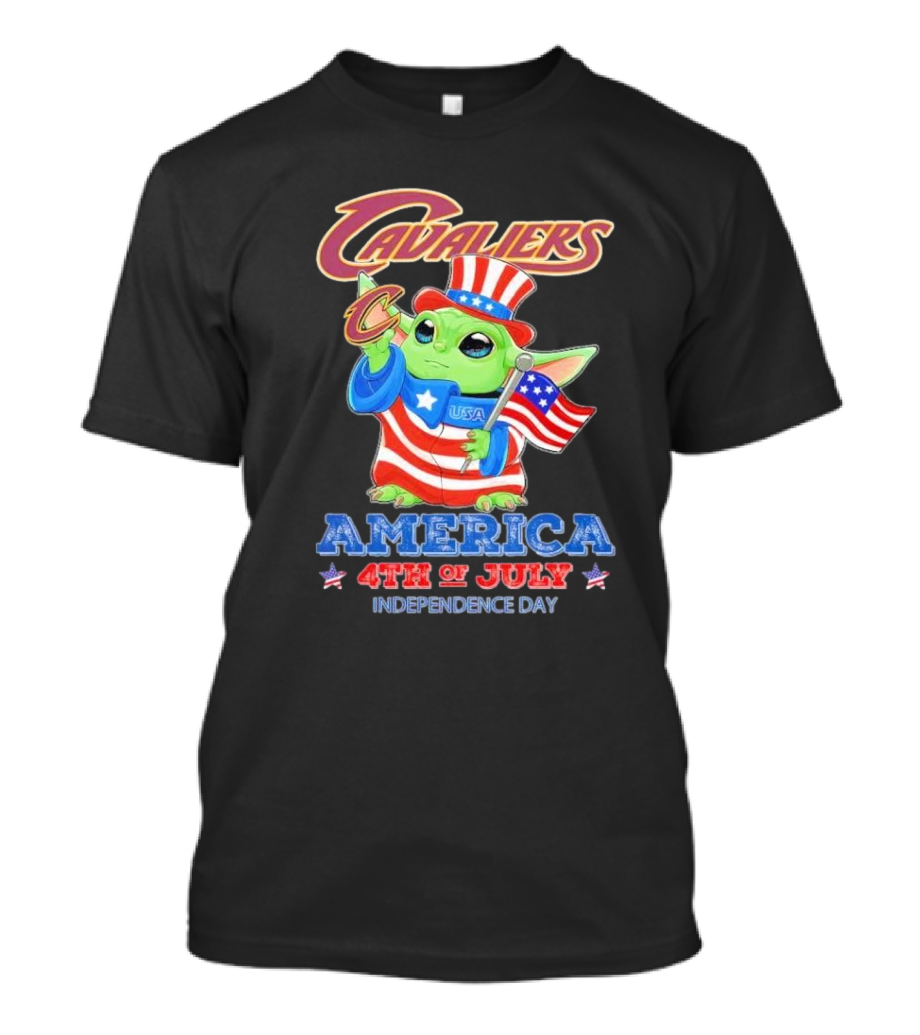 Cavaliers America 4th Of July Independence Day Star Wars Baby Yoda USA T-Shirt