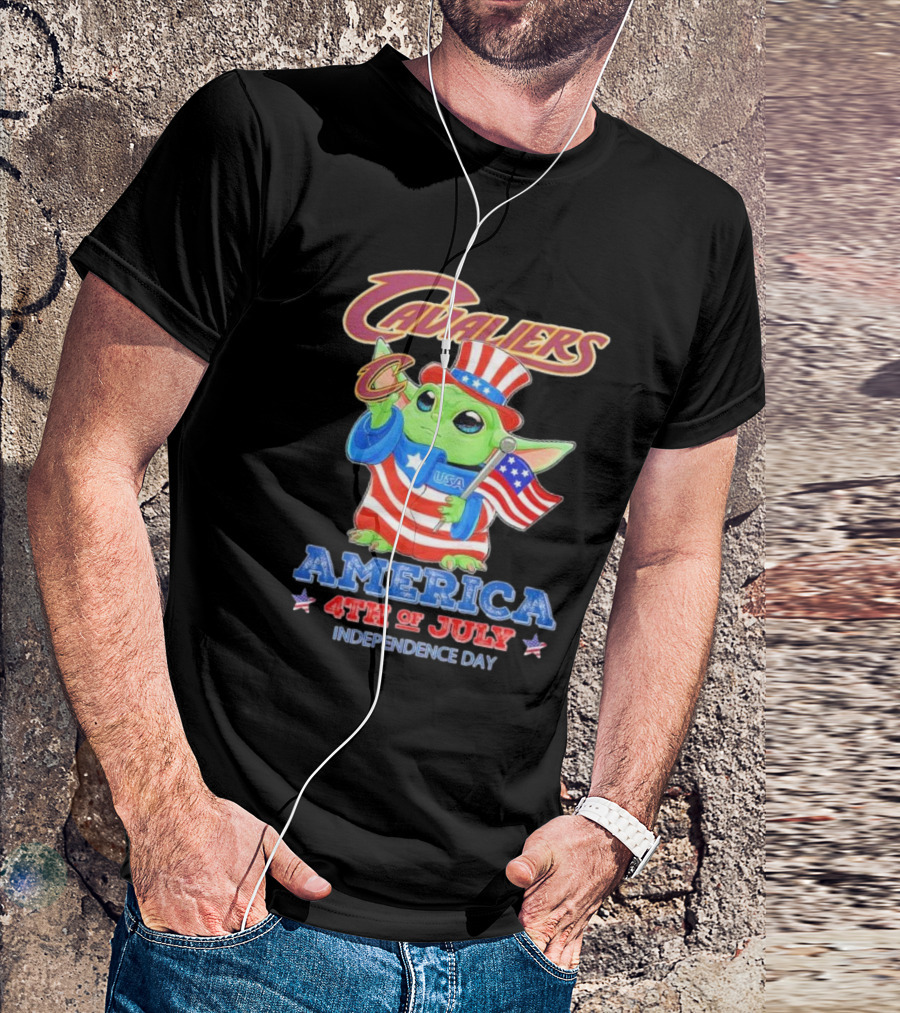 Cavaliers America 4th Of July Independence Day Star Wars Baby Yoda USA T-Shirt