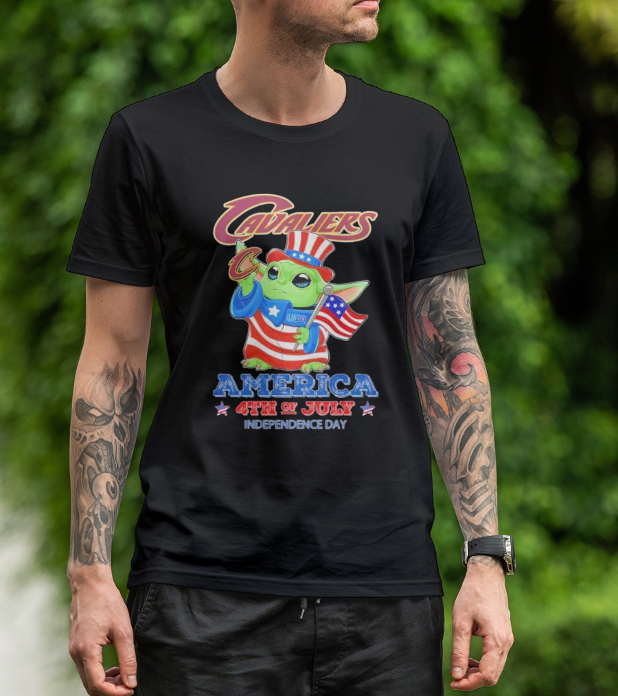 Cavaliers America 4th Of July Independence Day Star Wars Baby Yoda USA T-Shirt