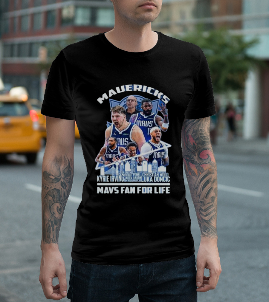 Mavericks Mavs Fan For Life Luka Doncic Kyrie Irving Dwight Powell Christian Wood Josh Green Jaden Hardy Skyline T-Shirt