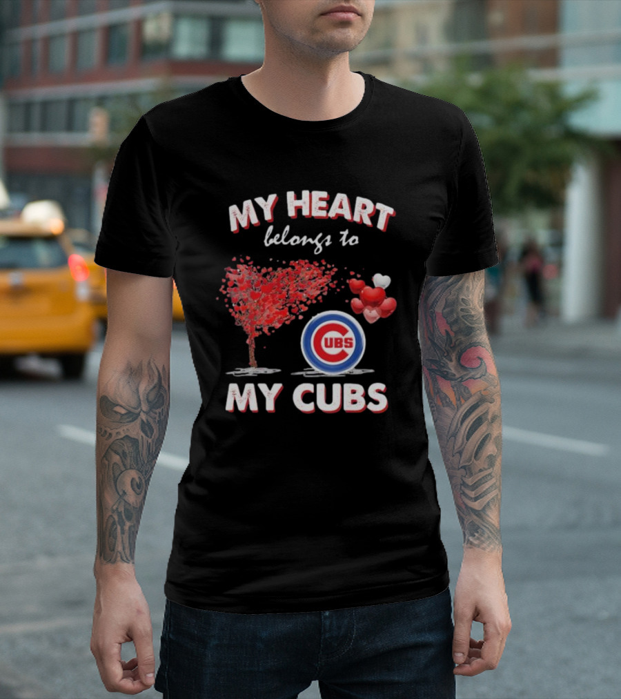 My Heart Belongs to My Cubs Chicago Cubs Love Tree Balloon Hearts T-Shirt