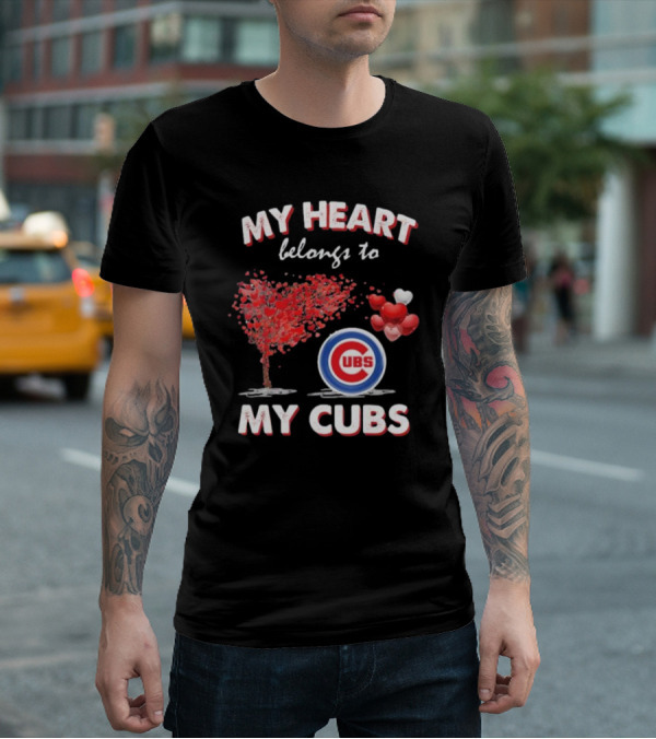 My Heart Belongs To My Cubs Chicago Cubs Love Tree Balloon Hearts T-Shirt