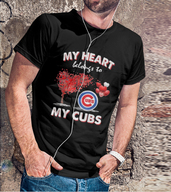 My Heart Belongs To My Cubs Chicago Cubs Love Tree Balloon Hearts T-Shirt