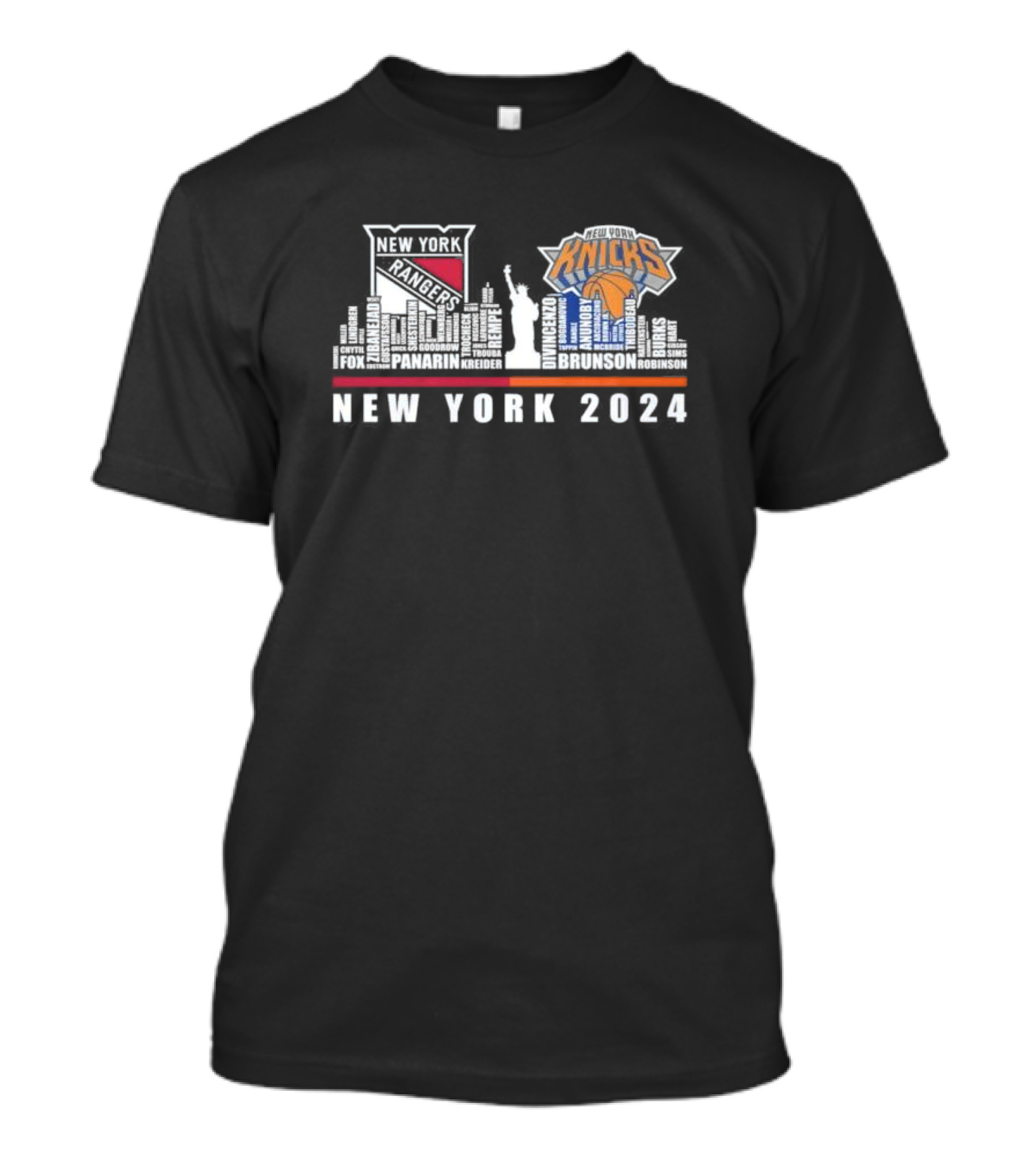 New York Knicks Rangers 2024 Statue Of Liberty Players Mashup T-Shirt