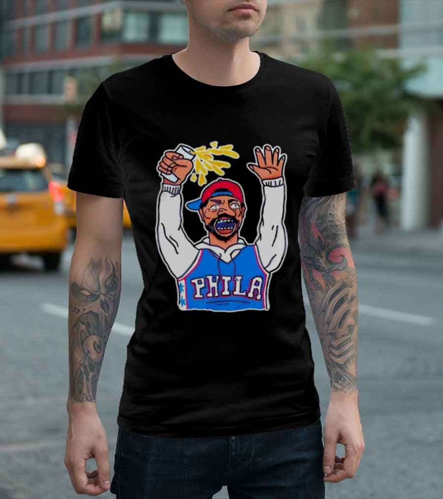 PHILA Basketball Fan with Drink and Raised Hand T-Shirt