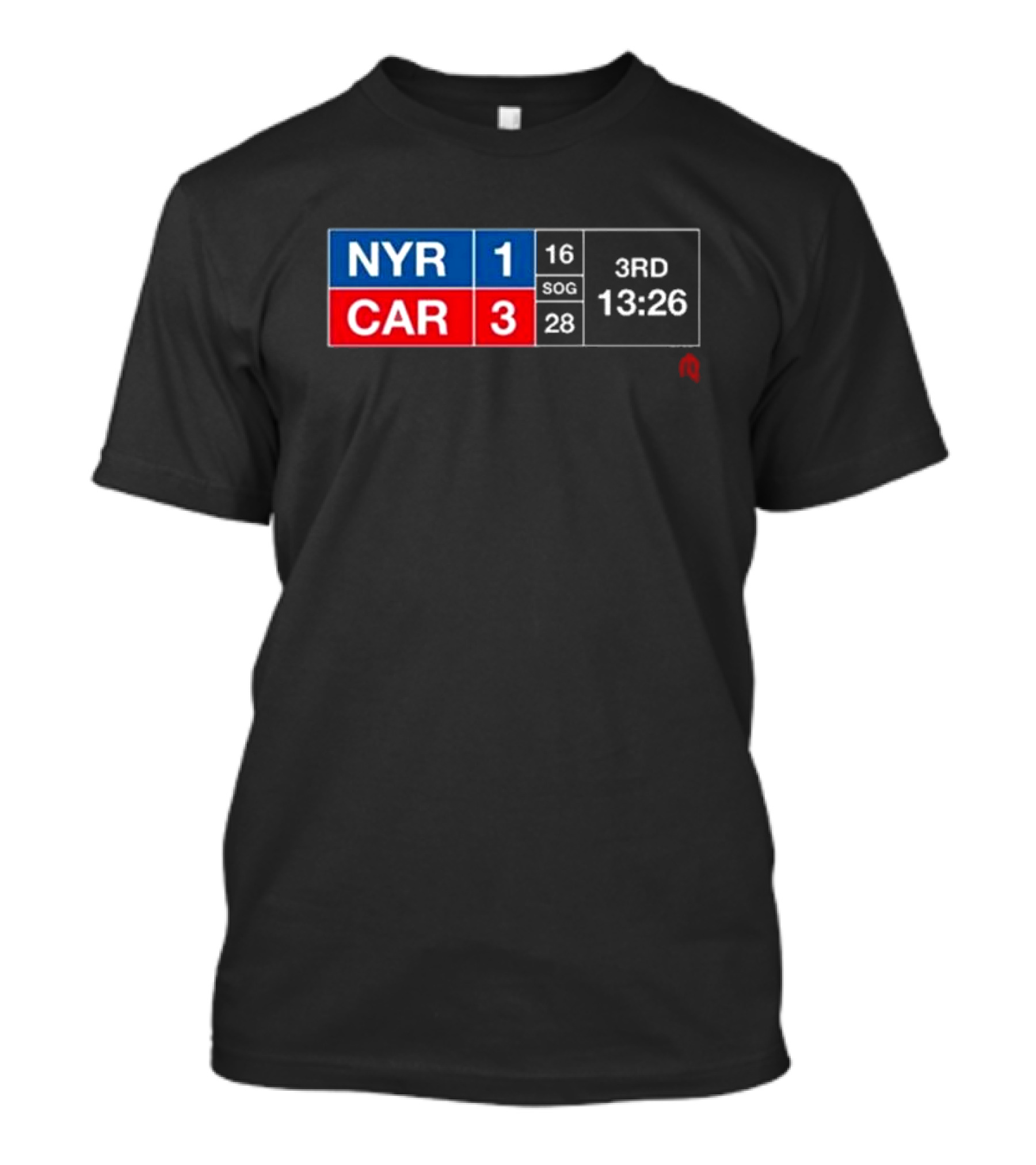 Athlete Logos NYR 1 CAR 3 SOG 16 28 Scoreboard 3rd Period 13:26 T-Shirt