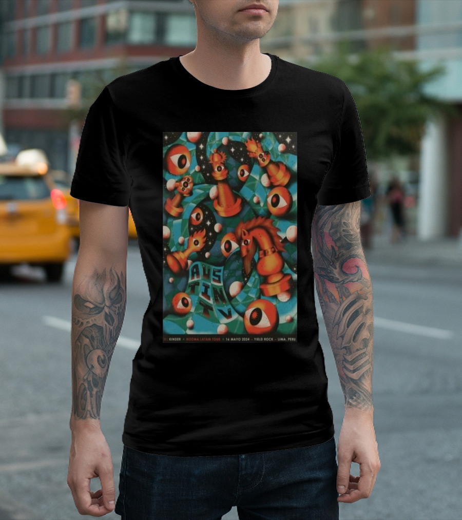 Austin TV Kinder Regresa Latam Tour Yield Rock Lima Peru May 16 2024 Chess and Eyeball T-Shirt