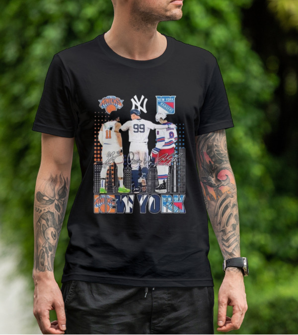 New York Knicks Jalen Brunson NY Yankees Aaron Judge NY Rangers Walt Tkaczuk City Signatures T-Shirt