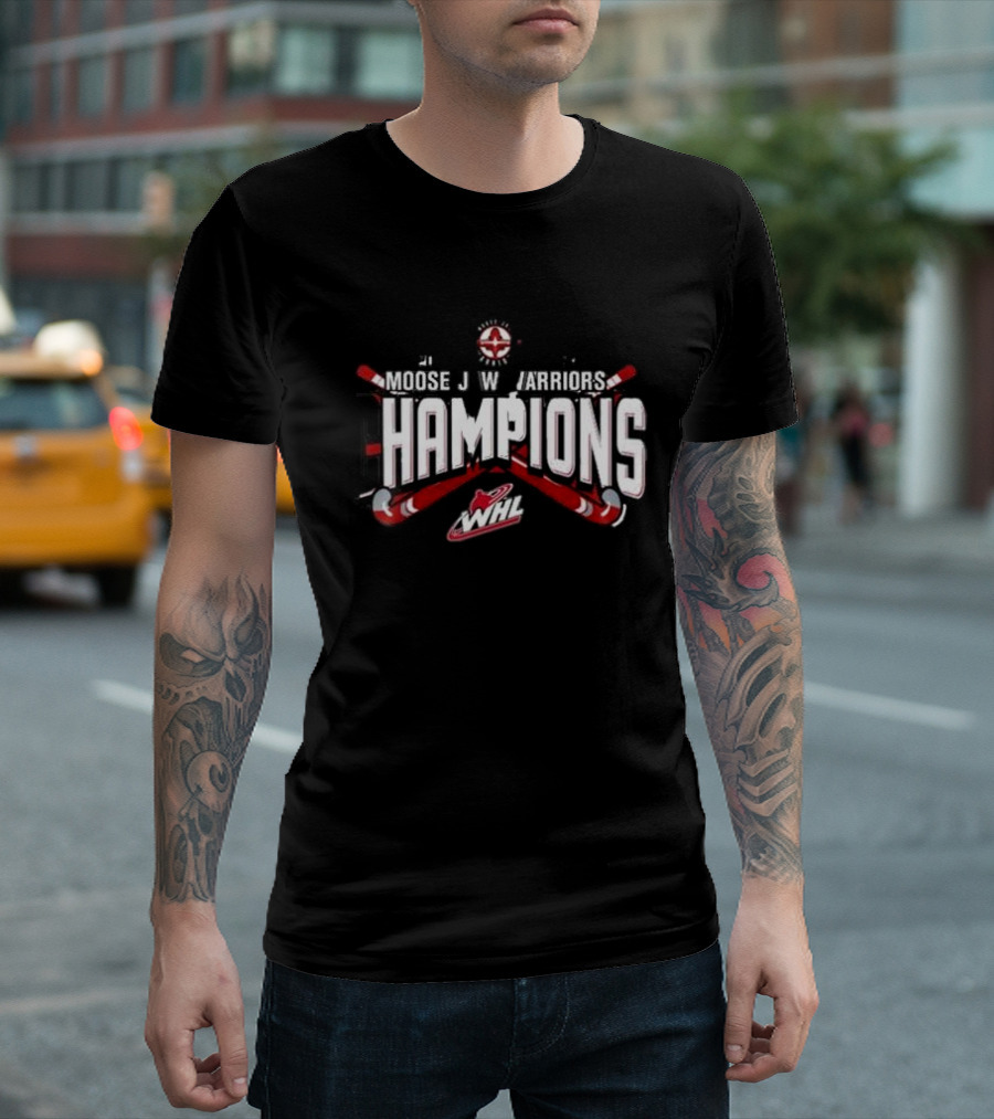 WHL Moose Jaw Warriors 2024 Champions Hockey Sticks T-Shirt
