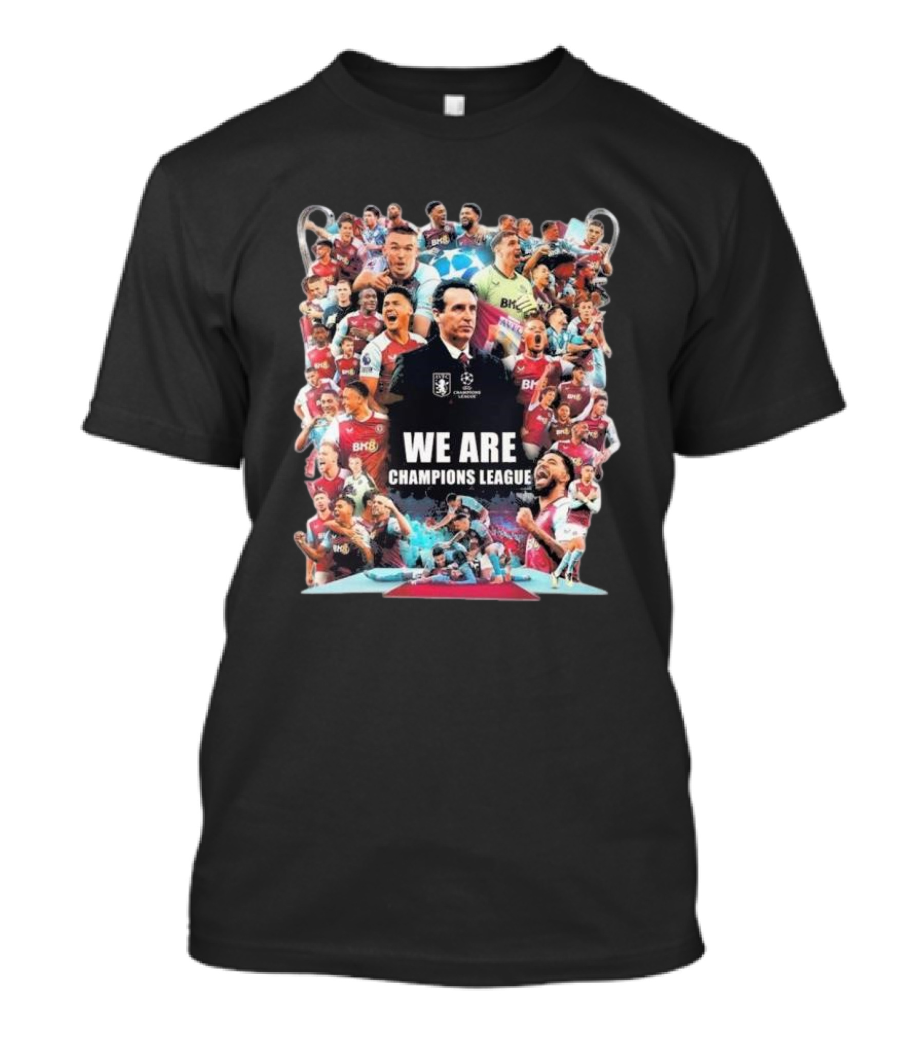 Aston Villa We Are Champions League Collage With Players And Manager T-Shirt