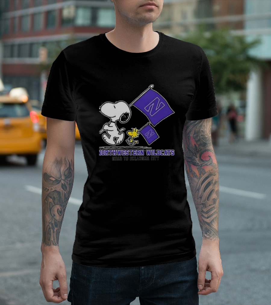 Snoopy and Woodstock Northwestern Wildcats Road to Oklahoma City T-Shirt